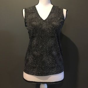 DKNY black with white print sleeveless blouse